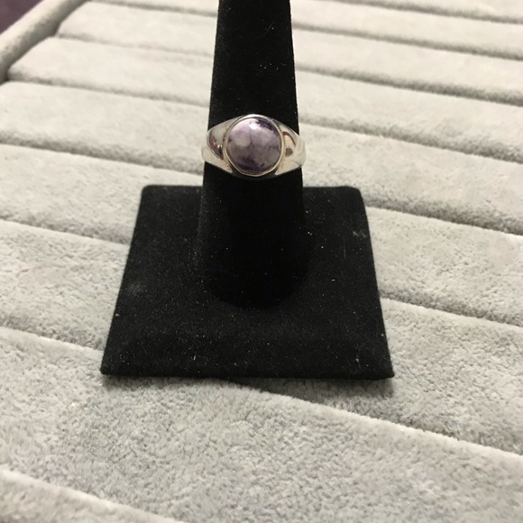 New Sterling Silver Purple Genuine Utah Tiffany Stone Ring Size 8.75 Signet Band - Picture 6 of 13
